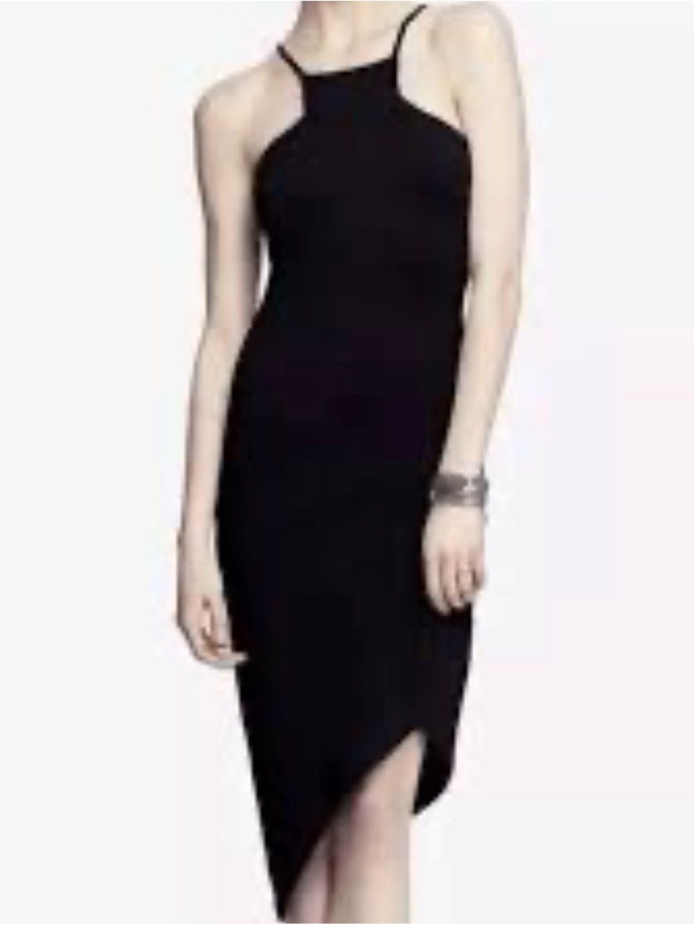 Express Black Asymmetrical Halter Midi Dress